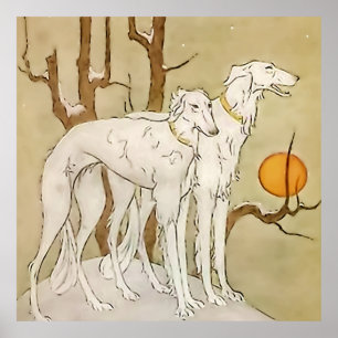 Affiche « Greyhounds in Winter » par Marjorie Miller