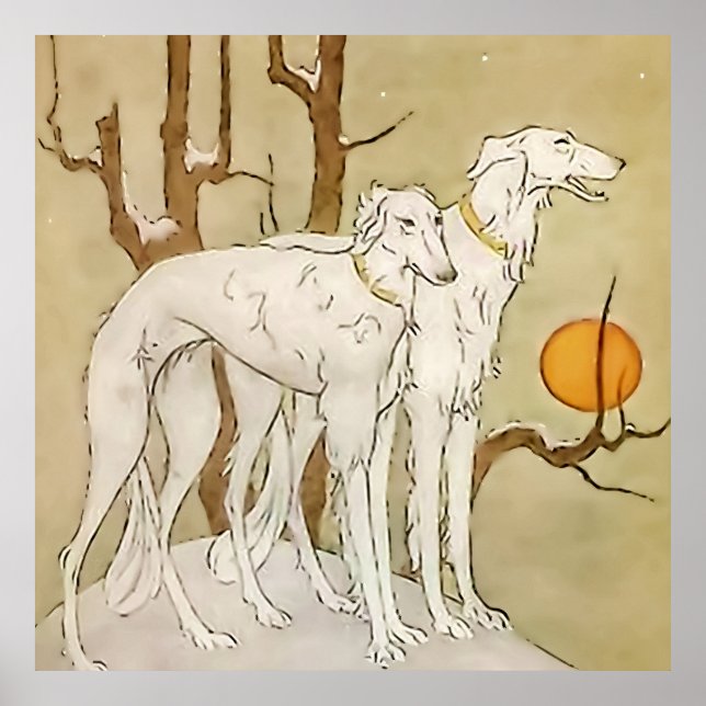 Affiche « Greyhounds in Winter » par Marjorie Miller (Devant)