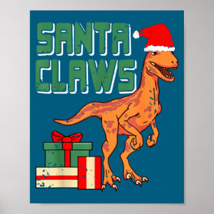 Affiche Griffes de Noël Drôle de dinosaure Pun de Noël ave
