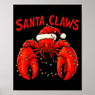 Affiche Griffes du Père Noël Drôle de homard de Noël avec