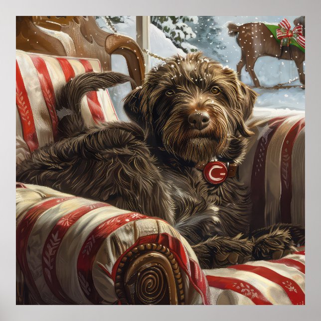 Affiche Griffon à poil dur de Korthals Noël Fête (Devant)