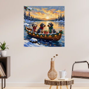 Affiche Griffon à poil dur de Noël Bateau Fêtes