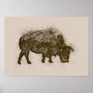 Affiche Griffonnage de stylo bille de Taureau de bison