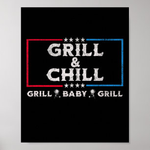 Affiche Grill And Chill Drôle Élection Sarcastique Barbecu