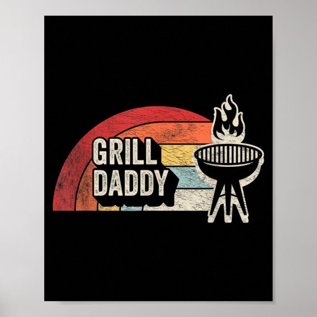 Affiche Grill Daddy Rétro Sunset BBQ Graphique Pour Papa (Devant)
