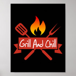 Affiche Grill Et Chill Barbecue Alimentation Amusante