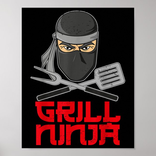 Affiche Grill Ninja - Funny Barbeque Hibachi Grill Fork &a (Devant)