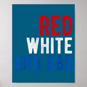 Affiche grillade de la fête du 4 juillet rouge blanc et BB