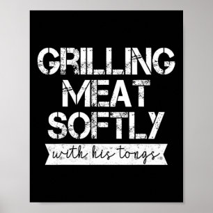 Affiche Grillage de viande doucement avec sa pince à grill