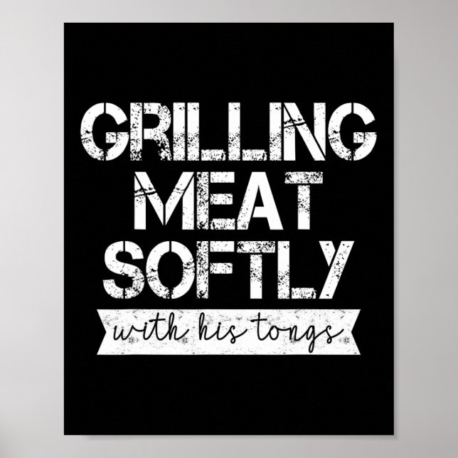 Affiche Grillage de viande doucement avec sa pince à grill (Devant)
