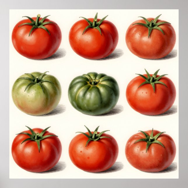 Affiche Grille botanique de variétés de tomates anciennes  (Devant)
