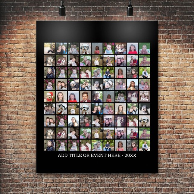 Affiche Grille de collage photo de 81 Carrés - Texte perso (Personalized Poster - Add your photos and text)