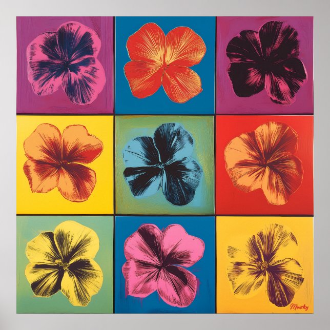 Affiche Grille de fleurs d'hibiscus vibrantes dans le styl (Devant)