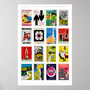 Affiche Grille d'étiquette de boîte d'allumettes slovaque,