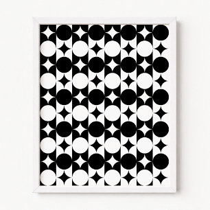 Affiche Grille d'étoiles en cercle noir et blanc et rayure