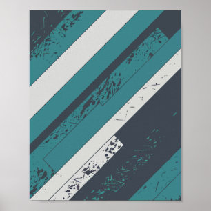 Affiche Grille diagonale texturée en Turquoise et blanc
