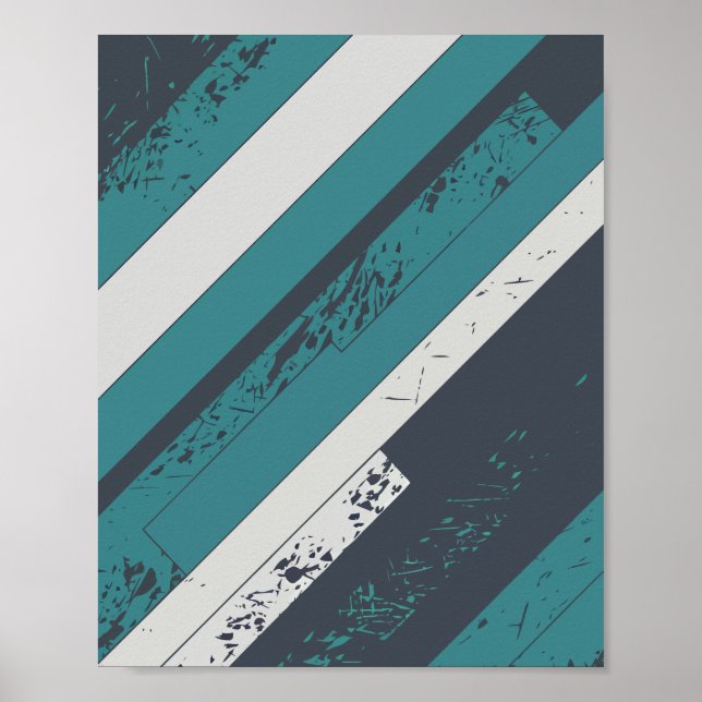 Affiche Grille diagonale texturée en Turquoise et blanc (Devant)