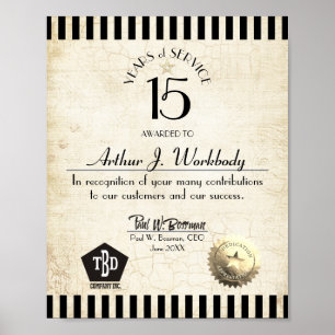 Affiche Grille d'or vieilli employé certificat anniversair