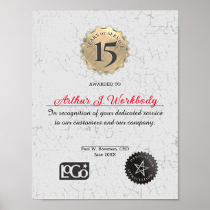 Affiche Grille d'or vieilli employé certificat anniversair
