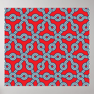 Affiche Grille hexagonale, bleu rouge, motif géométrique.