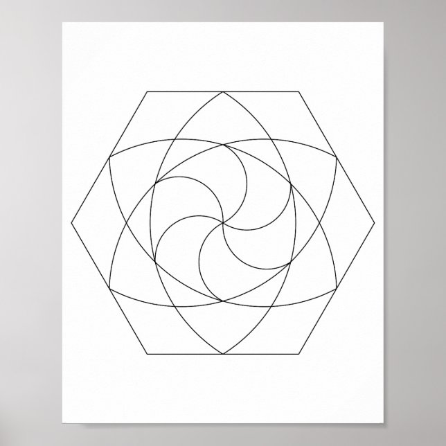 Affiche Grille hexagonale en art linéaire (Devant)