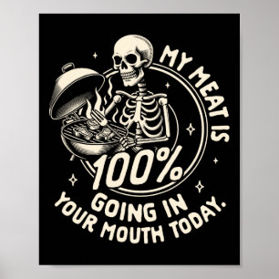 Affiche Griller Bbq Party Ma Viande Est 100% À L'Intérieur