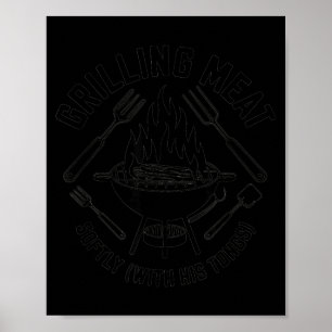 Affiche Griller de la viande doucement avec des pinces cit