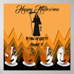 Affiche Grim Reaper Éffrayant Jack O Lanterns Halloween