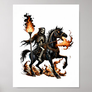 Affiche Grim Reaper Skeleton équitation Horse Flames