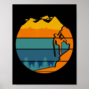 Affiche Grimpeur de roche vintage Montagnes Escalade de bl