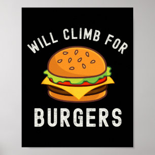 Affiche Grimpsera pour des burgers drôle escalade en plein