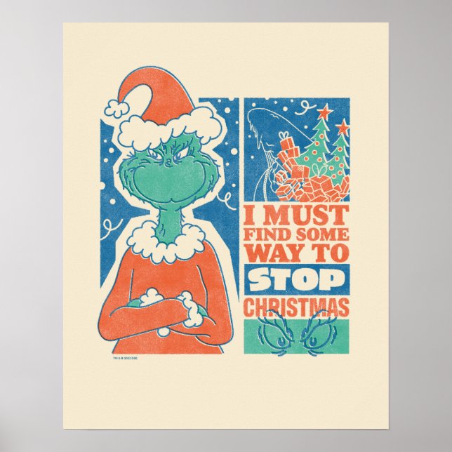 Affiche Grinch | Arrêtez Noël Graphique Vintage (Devant)