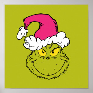 Affiche Grinch avec un chapeau de Père Noël rose