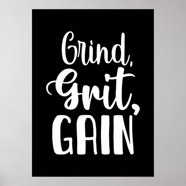Affiche Grind, Grit, Gain, Hustle, Gym, Motivation De Succ (Devant)