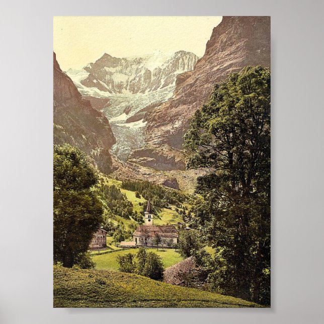 Affiche Grindelwald, église et Eiger Mountain, Ob Bernese (Devant)