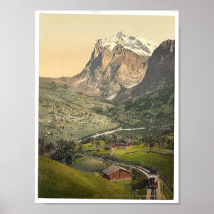 Affiche Grindelwald et bâti Wetterhorn, Bernese Oberland