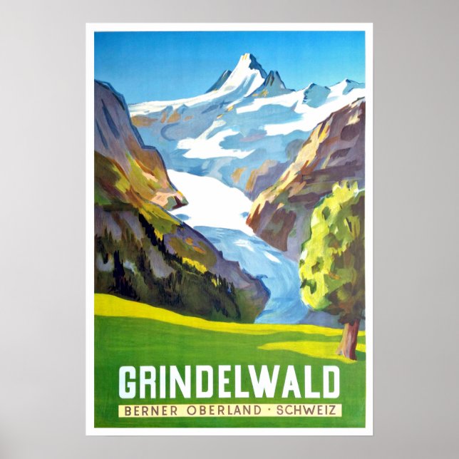 Affiche Grindelwald, pic de montagne, Suisse, vintage (Devant)