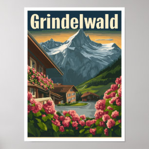 Affiche Grindelwald Suisse Vintage voyage artistique