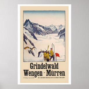 Affiche Grindelwald Wengen Mürren Suisse Ski Vintage