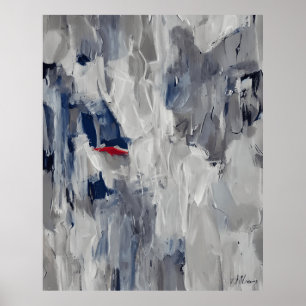 Affiche gris Abstrait moderne avec une marque rouge