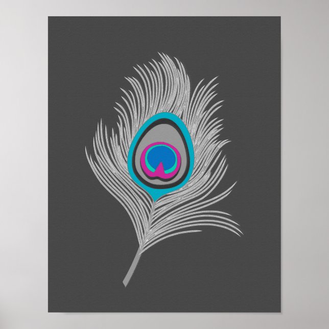 Affiche Gris argenté / Gris Peacock plumes sur Graphite (Devant)