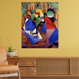 Affiche Gris - Bouteille de rhum et journal