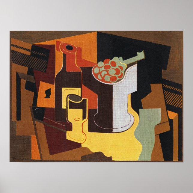 Affiche Gris - Bouteille et coupe de fruits (Devant)