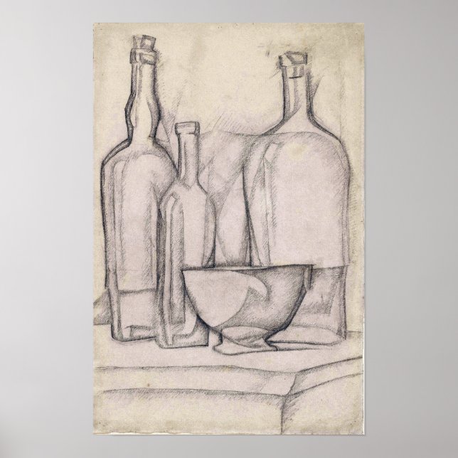 Affiche Gris - Bouteilles Et Bol 1911 (Devant)