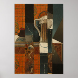 Affiche Gris - Cartes à jouer et verre de bière