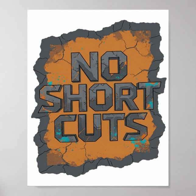Affiche Gris Cool NO SHORT CUTS Texte en 3D Art (Devant)