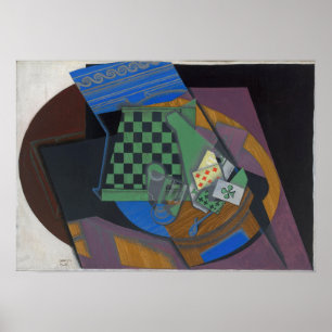 Affiche Gris - Damier Et Cartes À Jouer