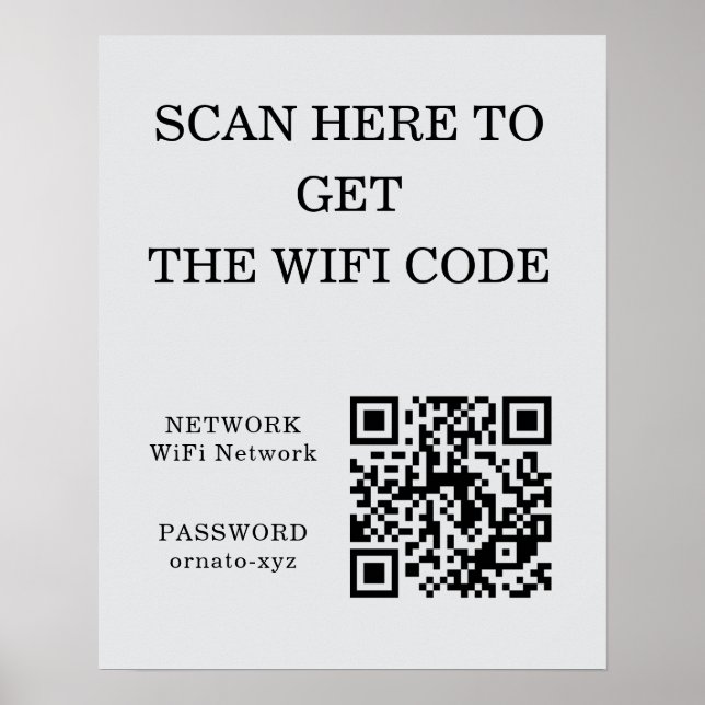 Affiche Gris de l'affiche de code QR WiFi - Recherche d'ac (Devant)