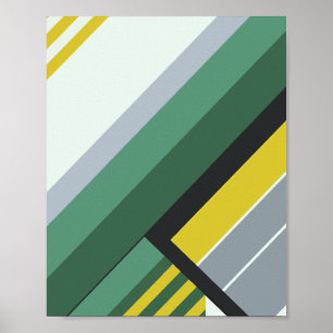 Affiche Gris diagonaux modernes en vert, jaune et gris