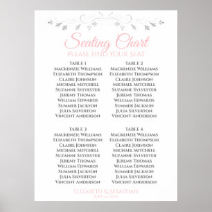 Affiche Gris et rose Simple Mariage de 4 tables